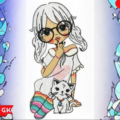 Girl & Cat _ Machine Embroidery Design