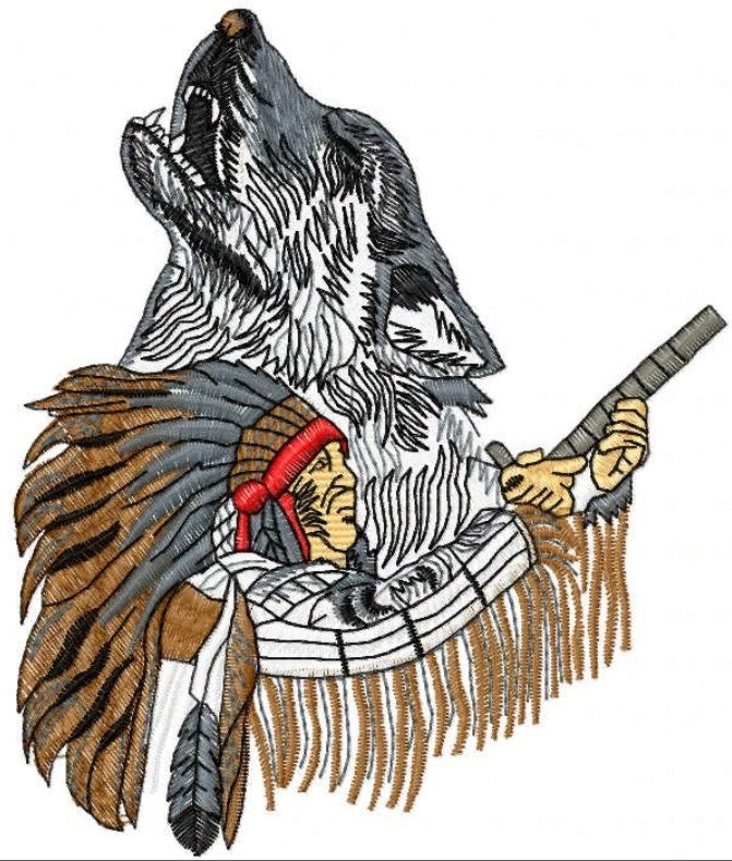 American Indians & wolf _ Machine Embroidery Design