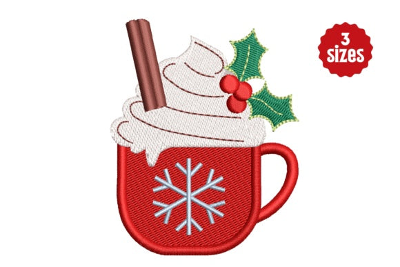 Christmas Holly Berry Hot Chocolate _ Machine Embroidery Design