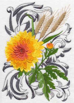 Autumn Flowers with Flourish _ Machine Embroidery Design