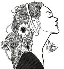 Beautiful Girl With Head Phone _ Machine Embroidery Design