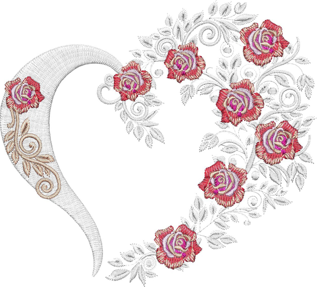 Flowers Heart _ Machine Embroidery Design