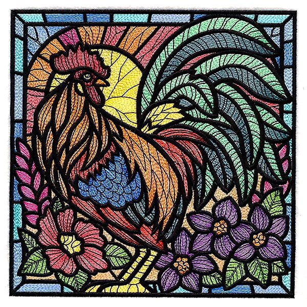 Rooster Flowers _ Machine Embroidery Design