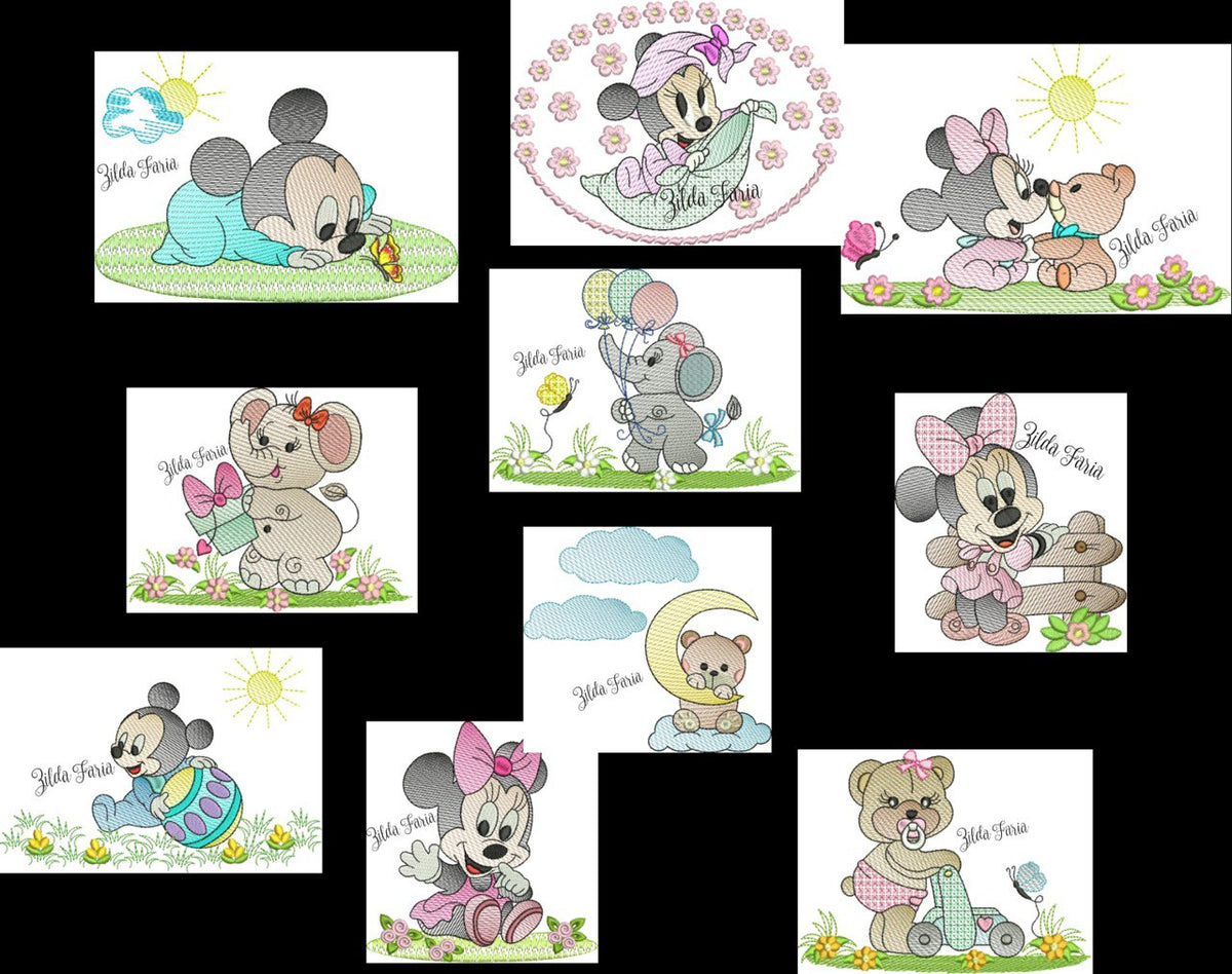 Disney _ Mickey Mouse Minnie _ Elephant & Bear / Machine Embroidery Design FancyWorKech