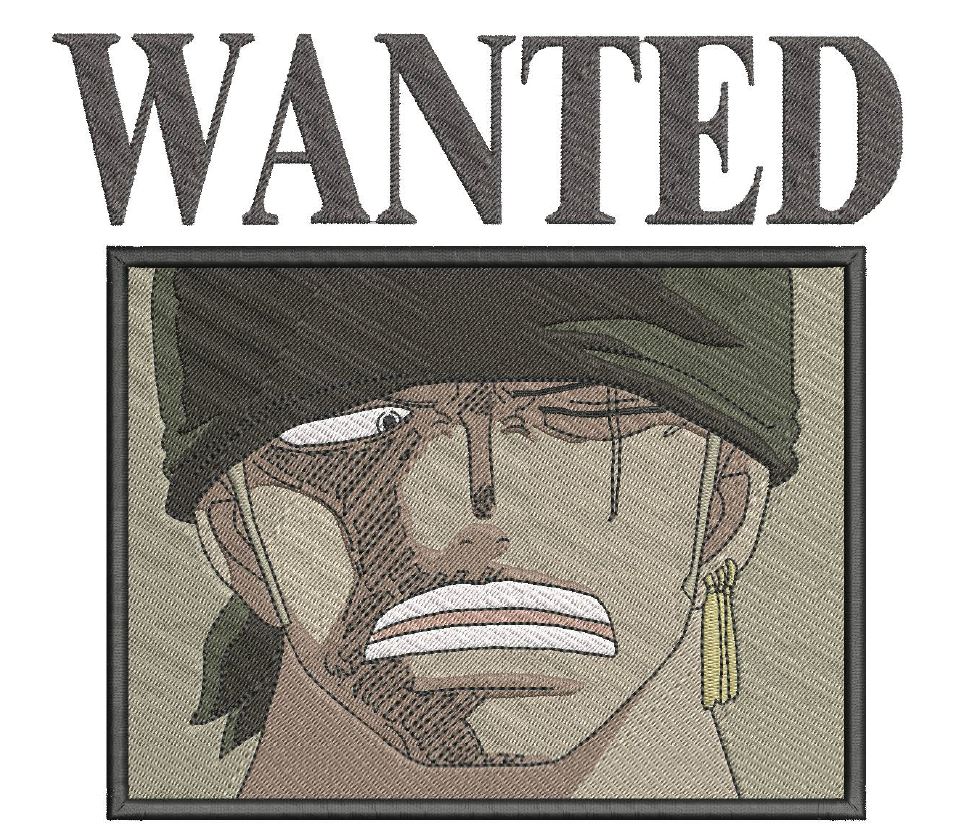 Zoro Roronoa Wanted One Piece _ Machine Embroidery Design