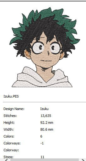 Izuku Midoriya My Hero Academia _ Machine Embroidery Design