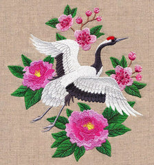 Flowers _ Red Crowned Crane _ Machine Embroidery Design