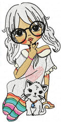 Girl & Cat _ Machine Embroidery Design