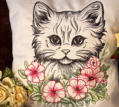 Floral Kitten Machine Embroidery Design